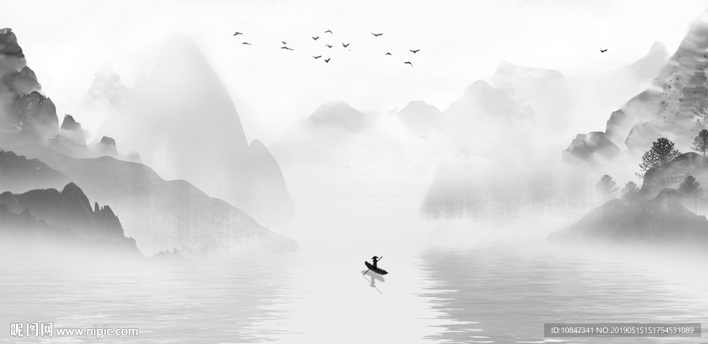 中式水墨山水 山水情 水墨画