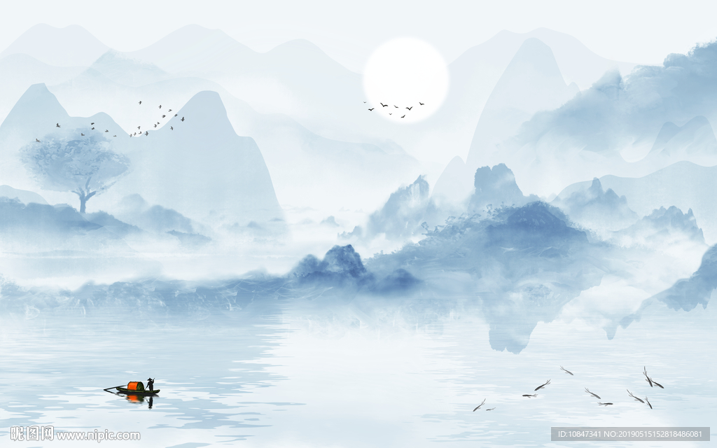 中式水墨山水 山水情 水墨画