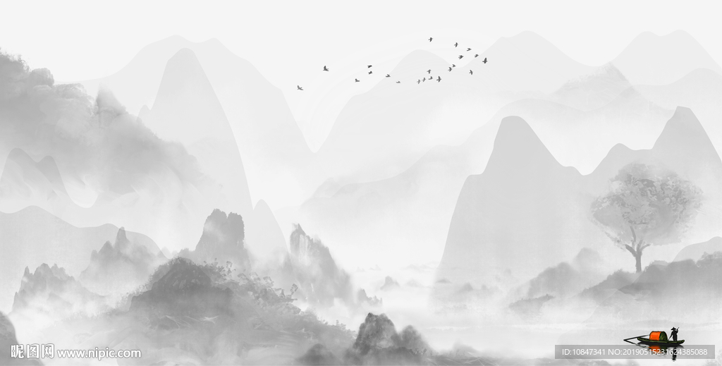 中式水墨山水 山水情 水墨画