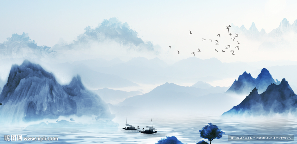 中式水墨山水 山水情 水墨画