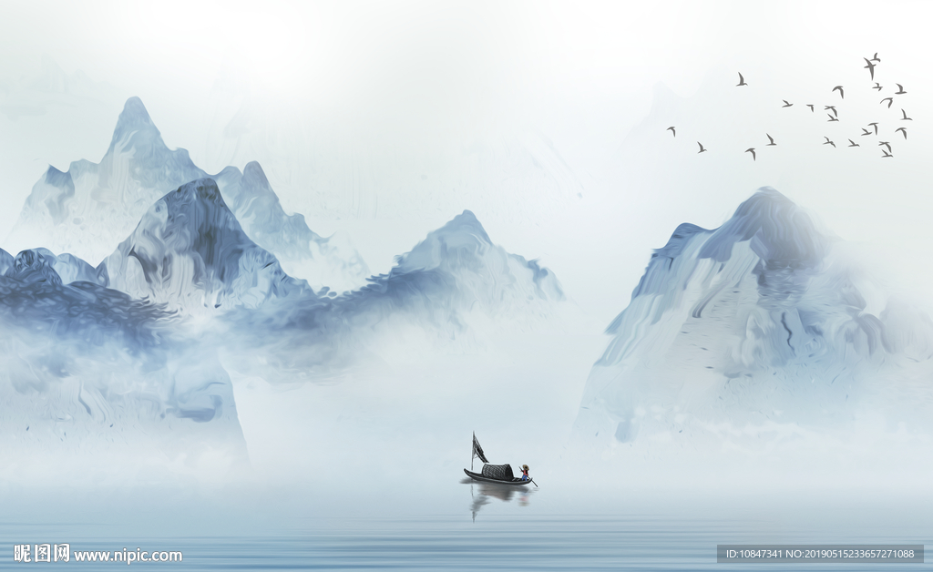 中式水墨山水山水情水墨画