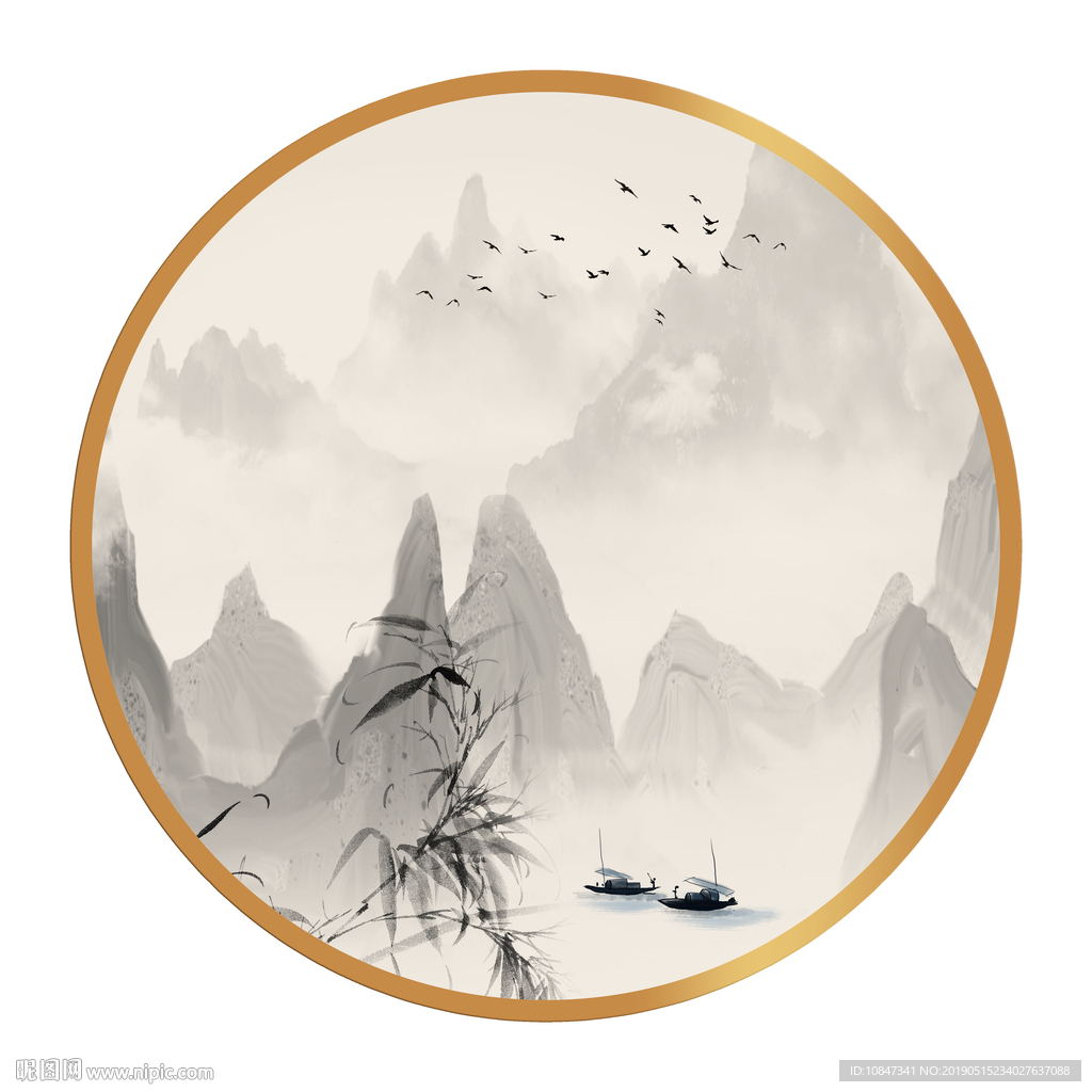 中式水墨山水山水情水墨画