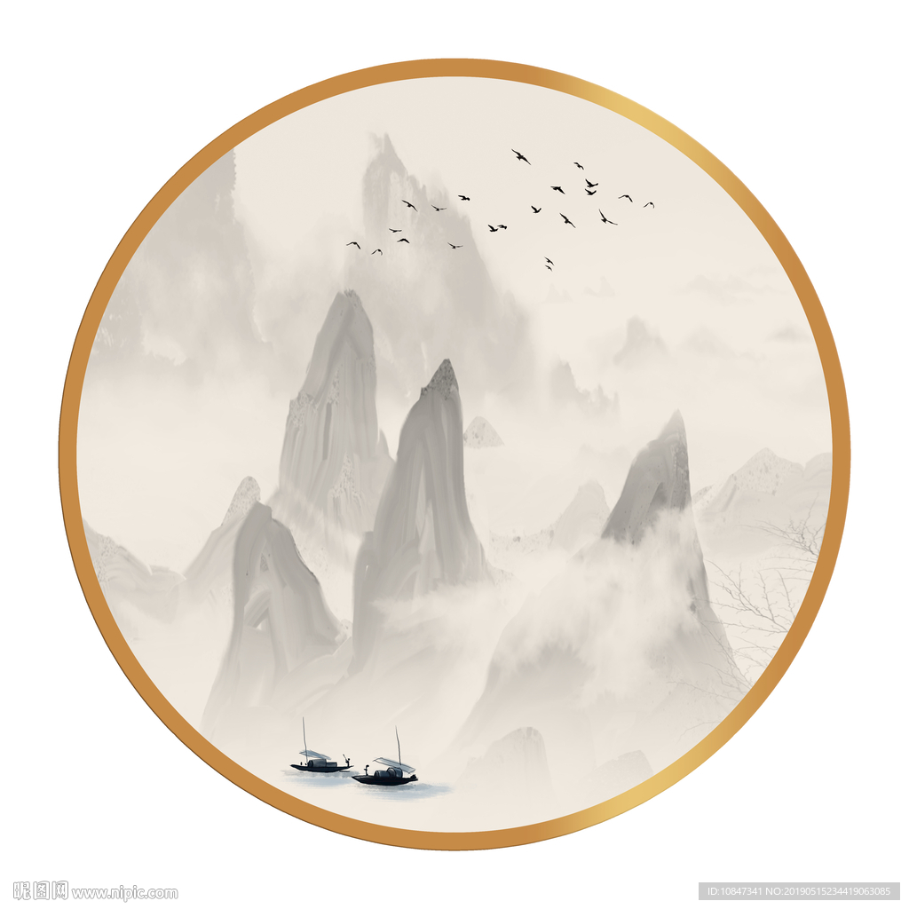 中式水墨山水山水情水墨画