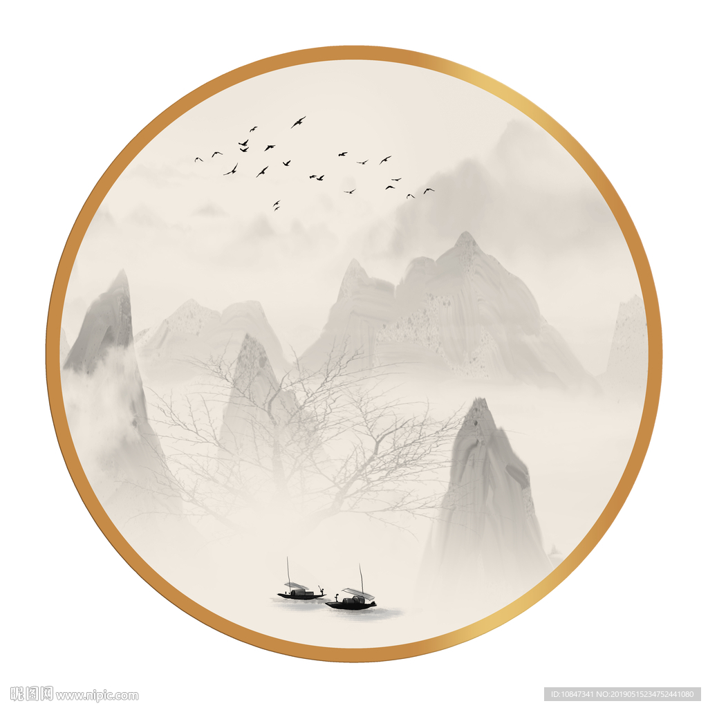 中式水墨山水山水情水墨画