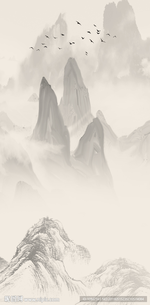 中式水墨山水山水情水墨画