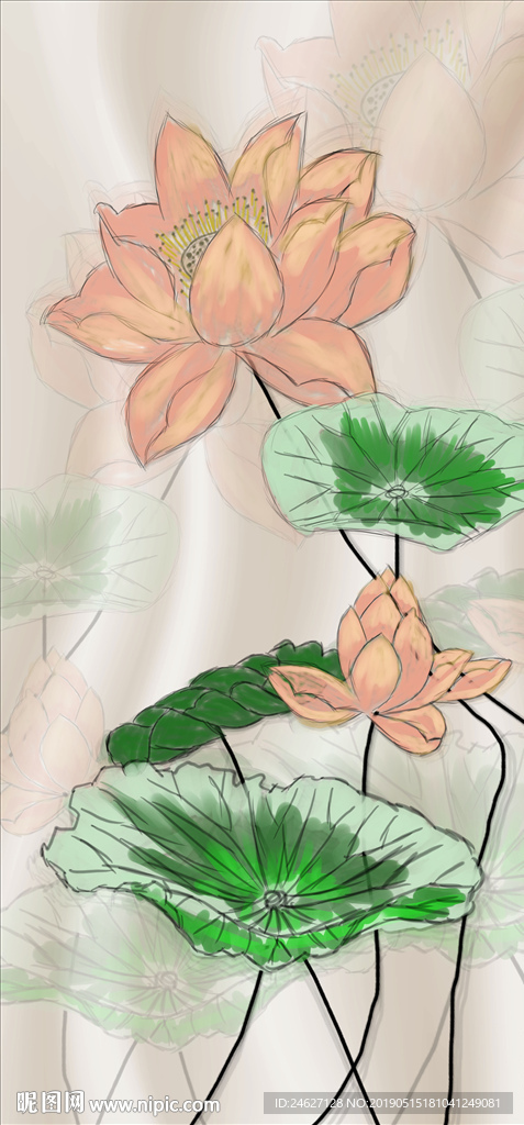 古典荷花装饰画