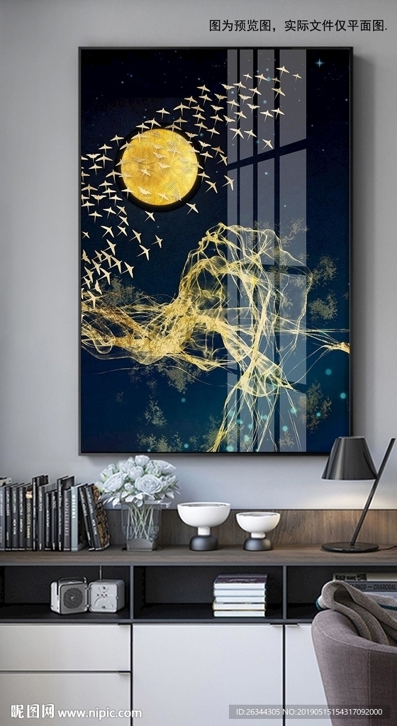 抽象飞鸟线条晶瓷画装饰画