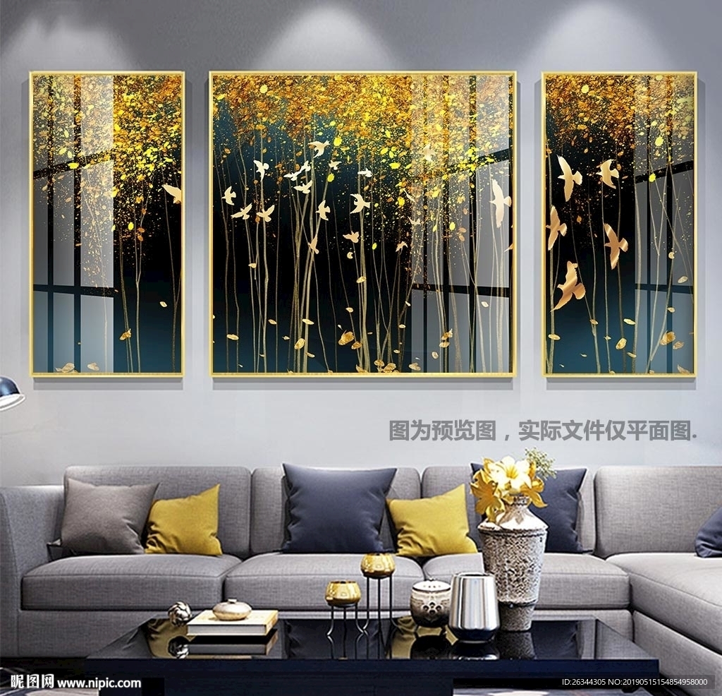 新中式豪华发财树飞鸟装饰画