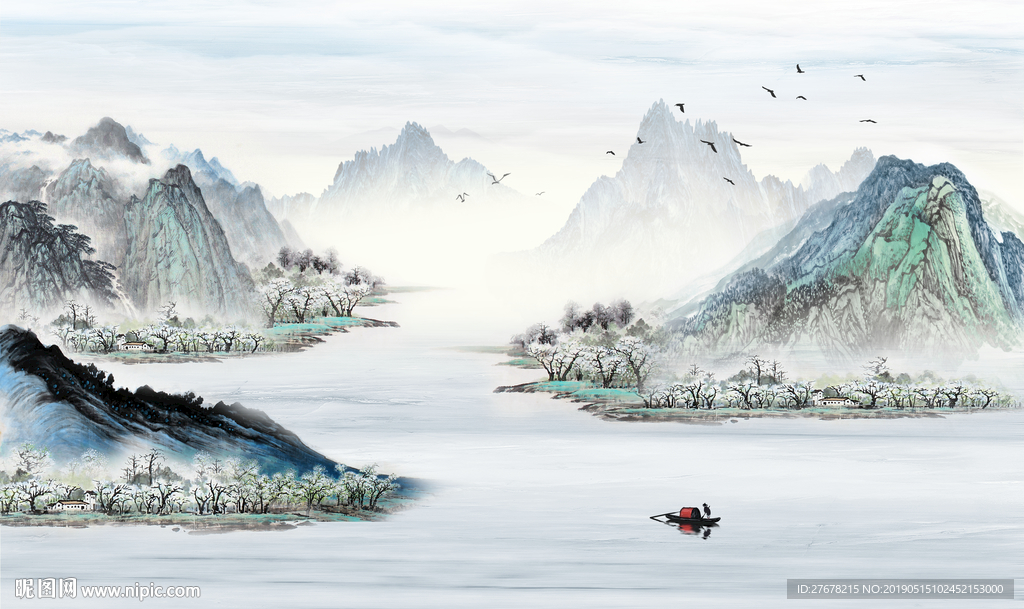 简约水墨山水背景墙