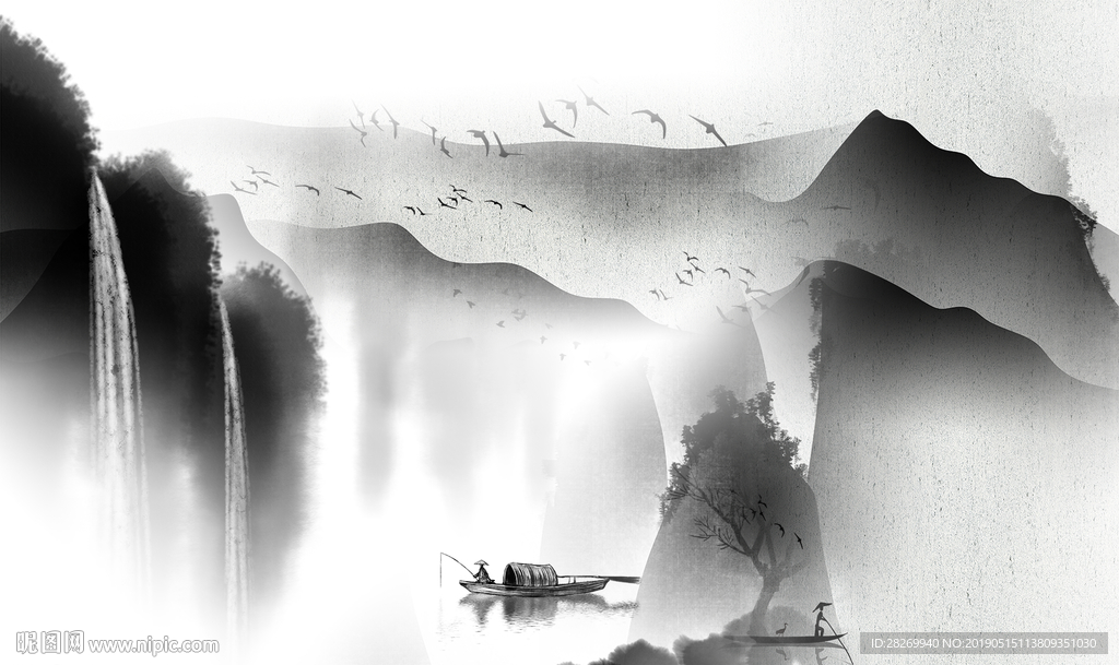 黑白山水画