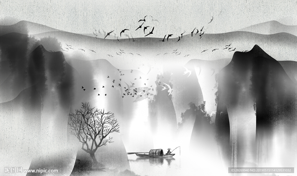 黑白山水画