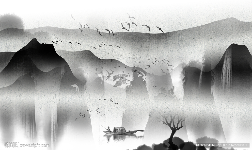 黑白山水画