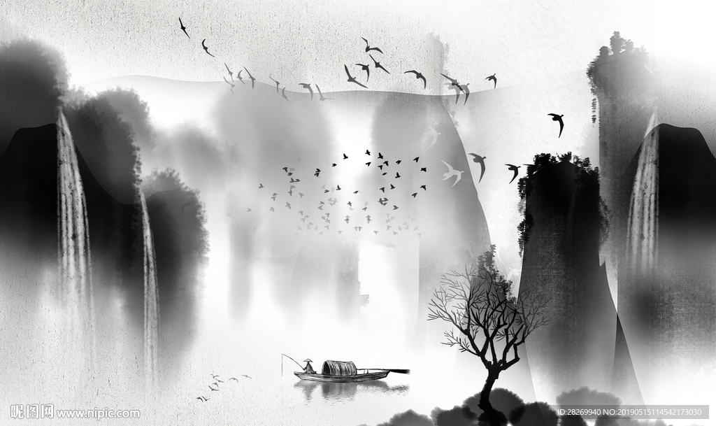 黑白山水画