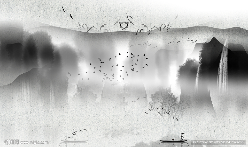 黑白山水画