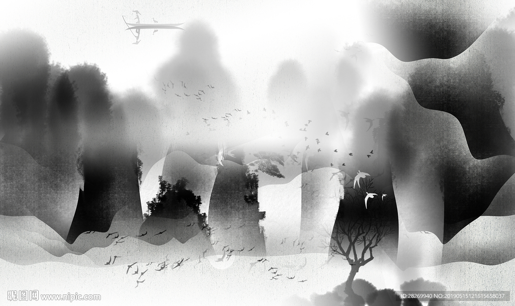 黑白山水画