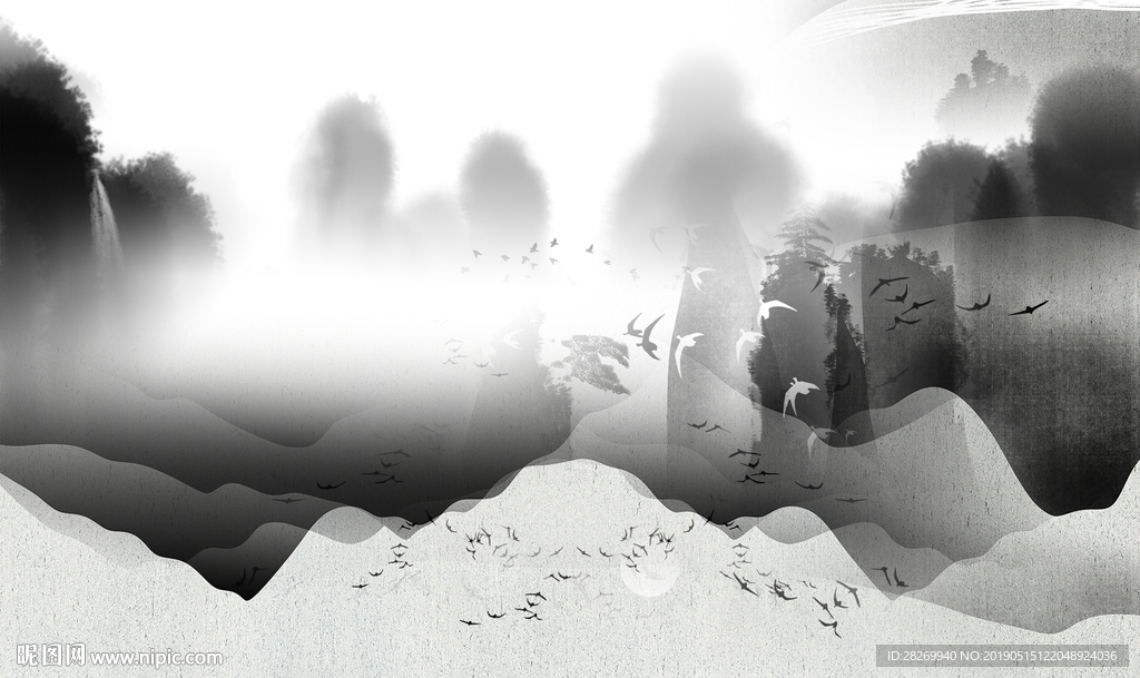 黑白山水画
