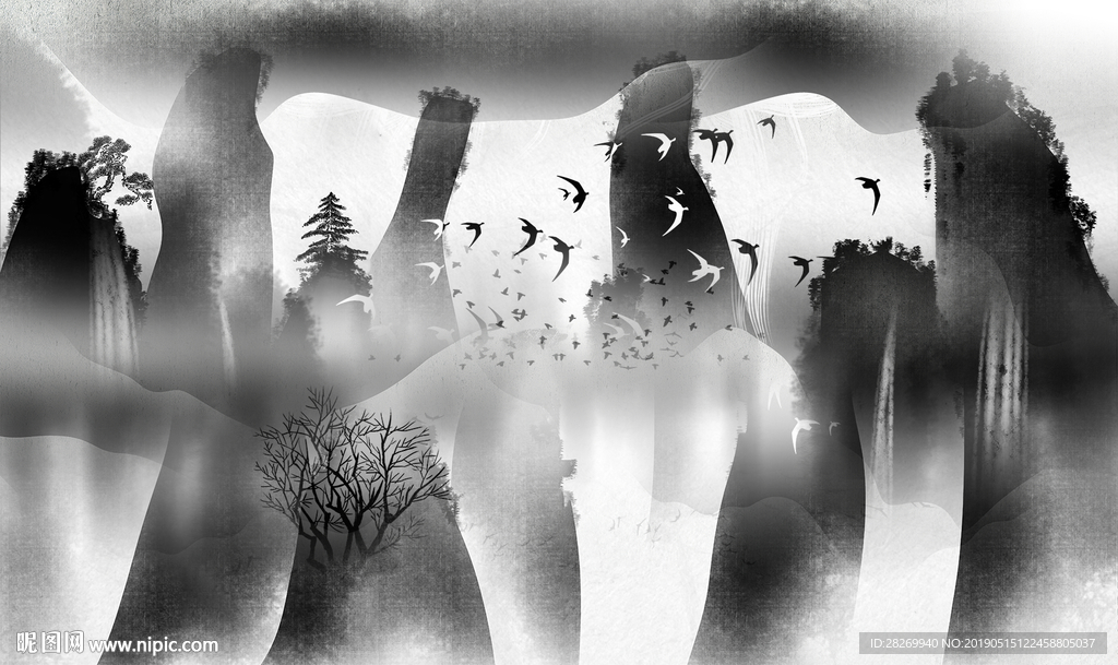 黑白山水画
