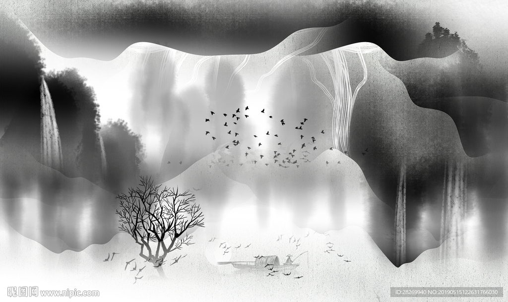 黑白山水画