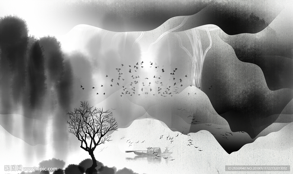 黑白山水画