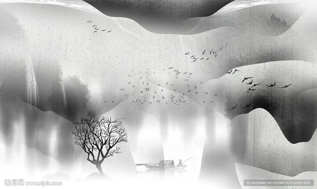黑白山水画