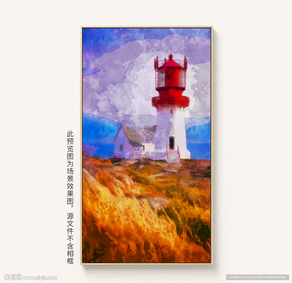 唯美大海灯塔手绘装饰画油画图片