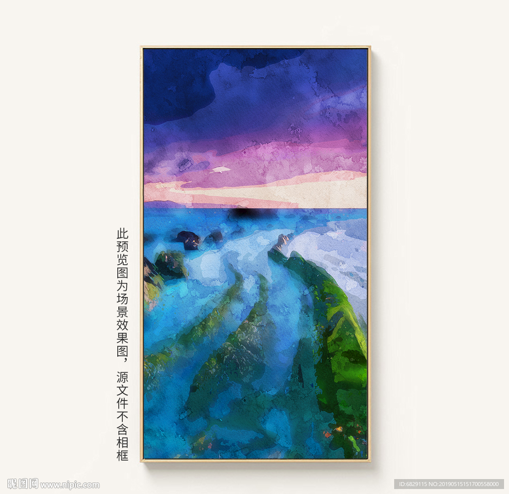 蓝色唯美大海抽象手绘装饰画油画