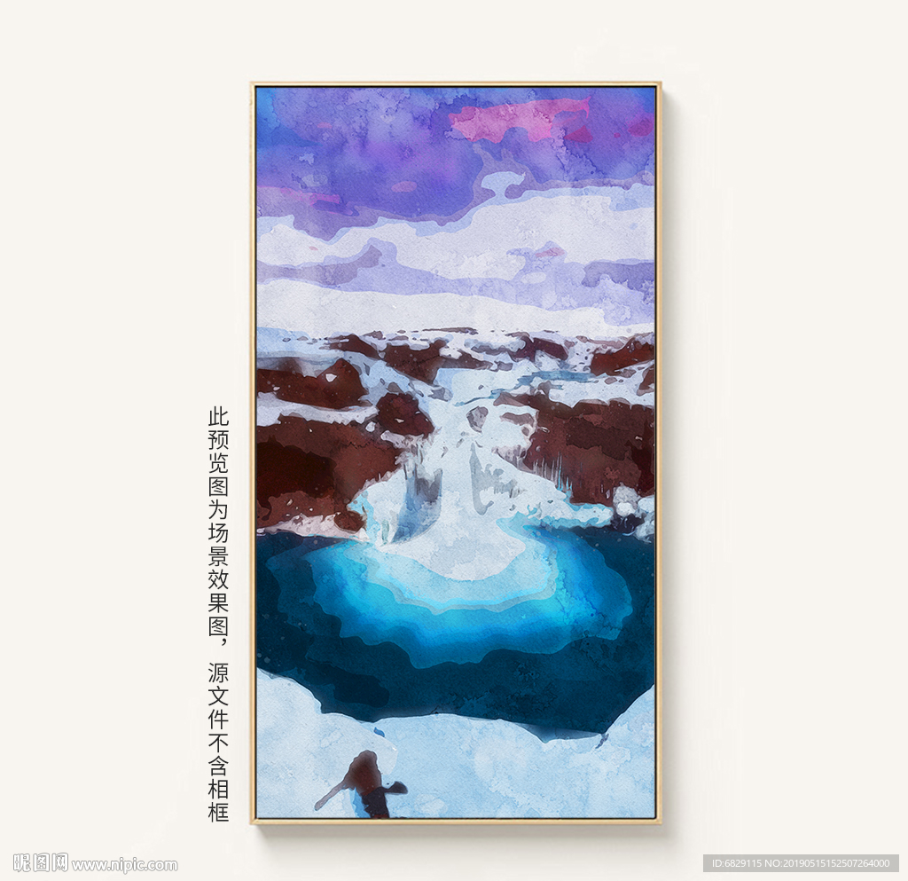 高原雪山风景抽象手绘装饰画油画