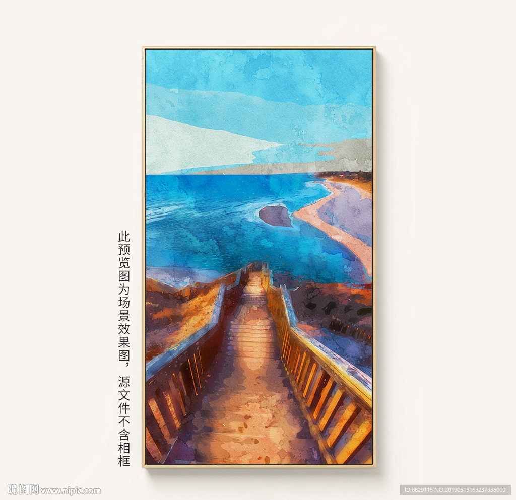 大海码头栈道抽象手绘装饰画油画