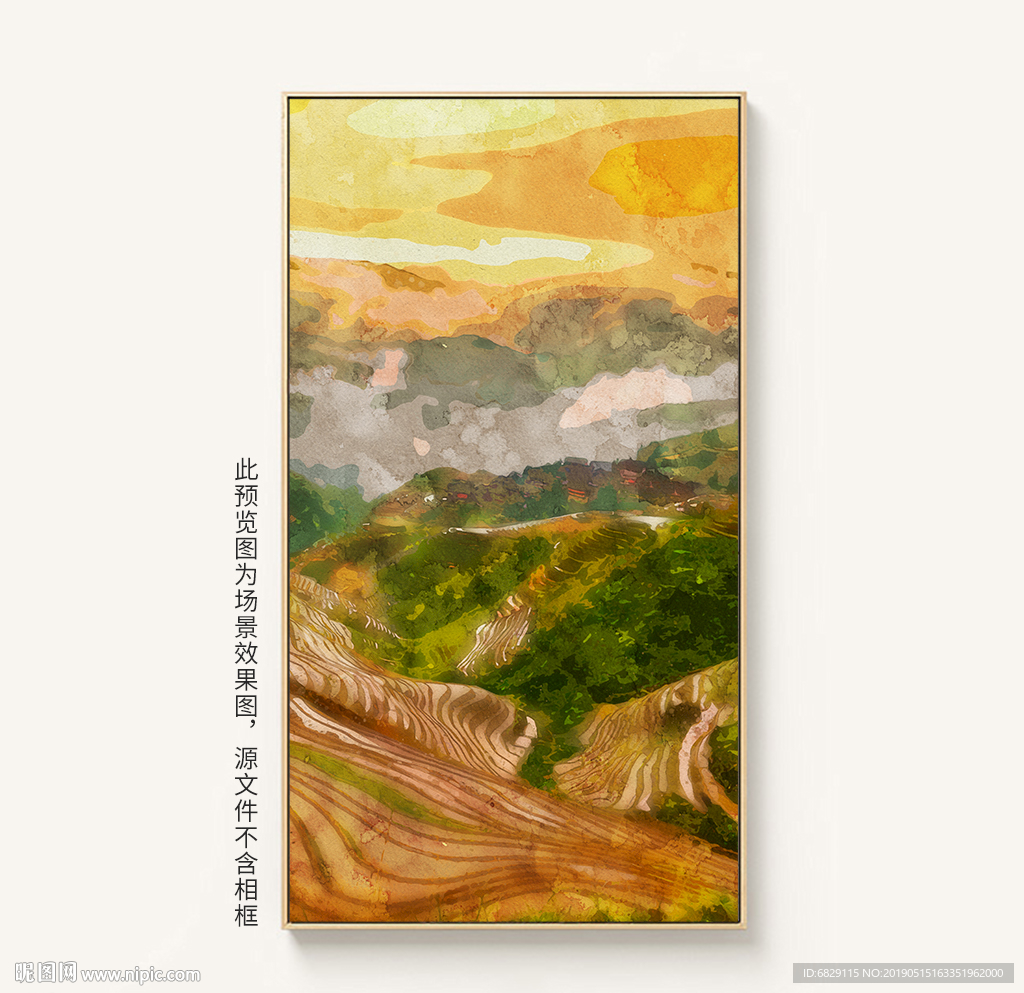 唯美山川梯田抽象手绘装饰画油画