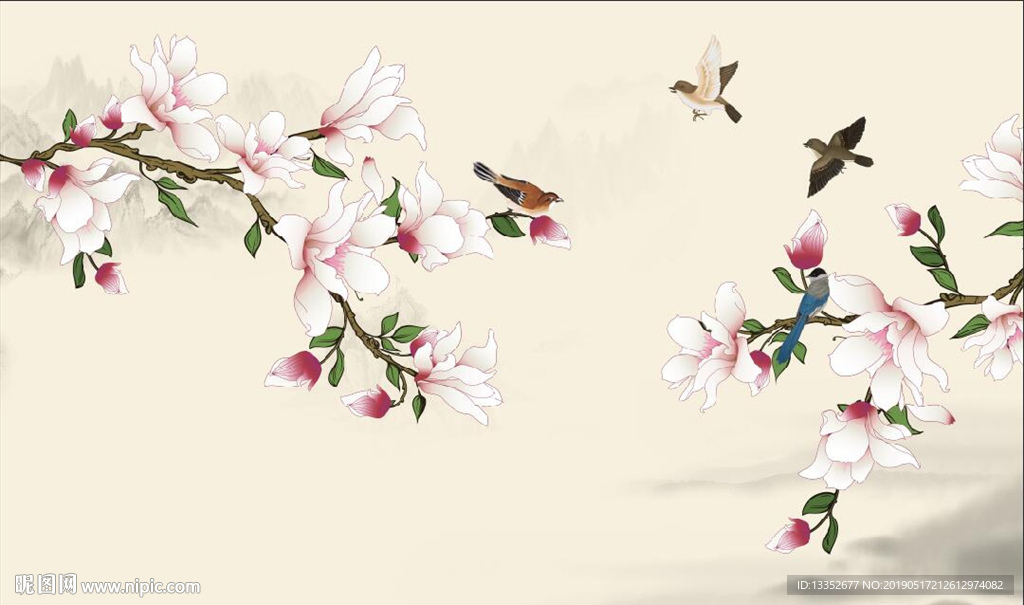 玉兰花鸟