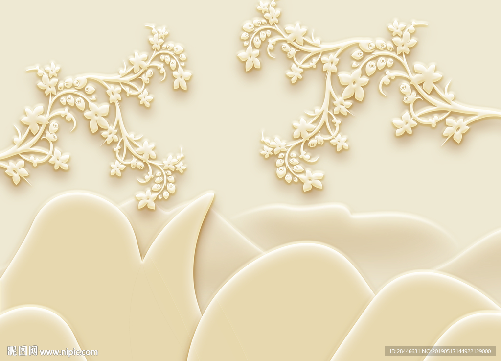 3D浮雕花卉墙纸背景墙