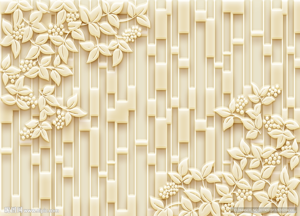 3D浮雕花朵叶子背景墙