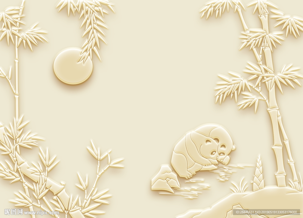 3D浮雕竹子熊猫背景墙