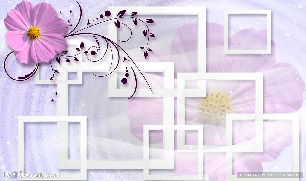 紫罗兰花藤方框背景立体装饰画