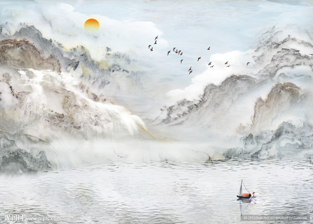 大理石纹山水
