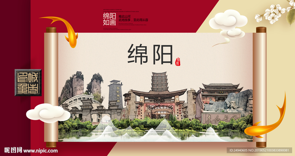 绵阳文明卫生城市形象海报