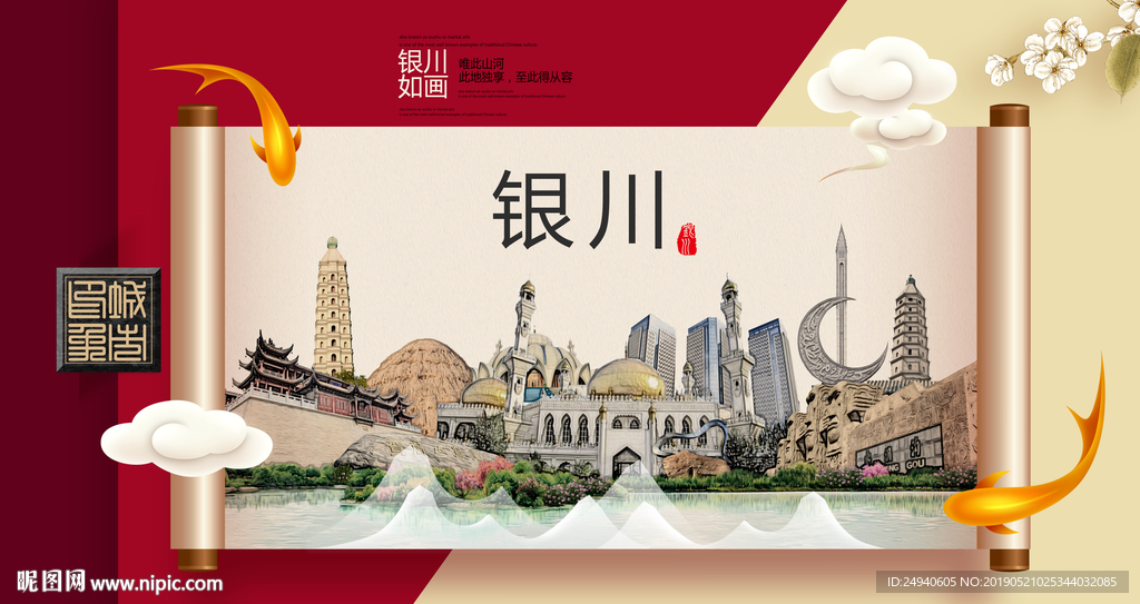 银川文明卫生城市形象海报