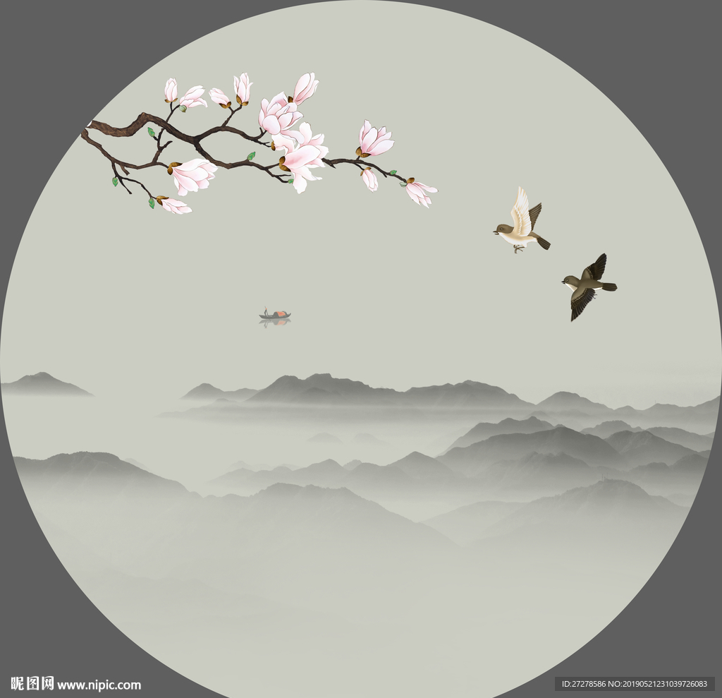 花鸟装饰画 大型山水花鸟装饰画