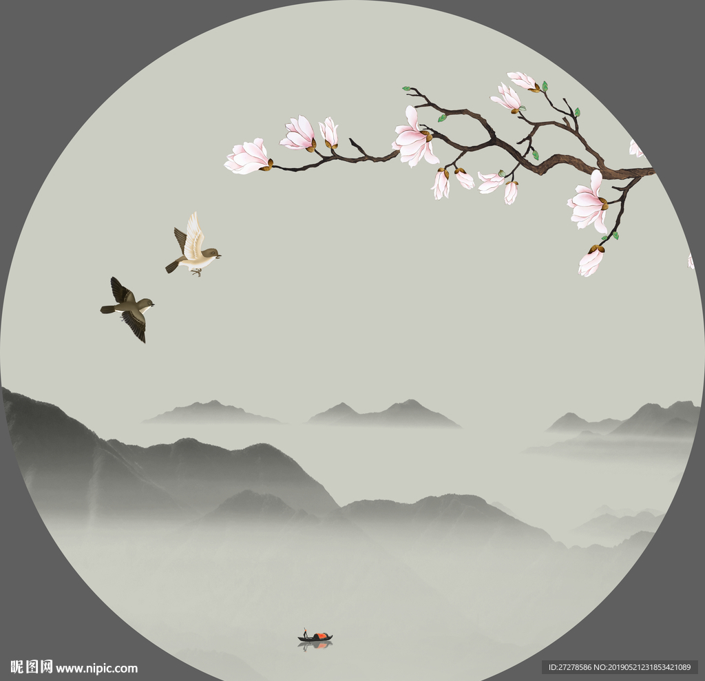 花鸟装饰画 大型山水花鸟装饰画