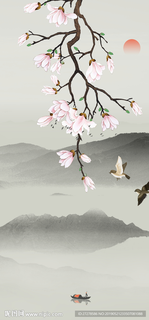 工笔花鸟画 玄关花鸟装饰画