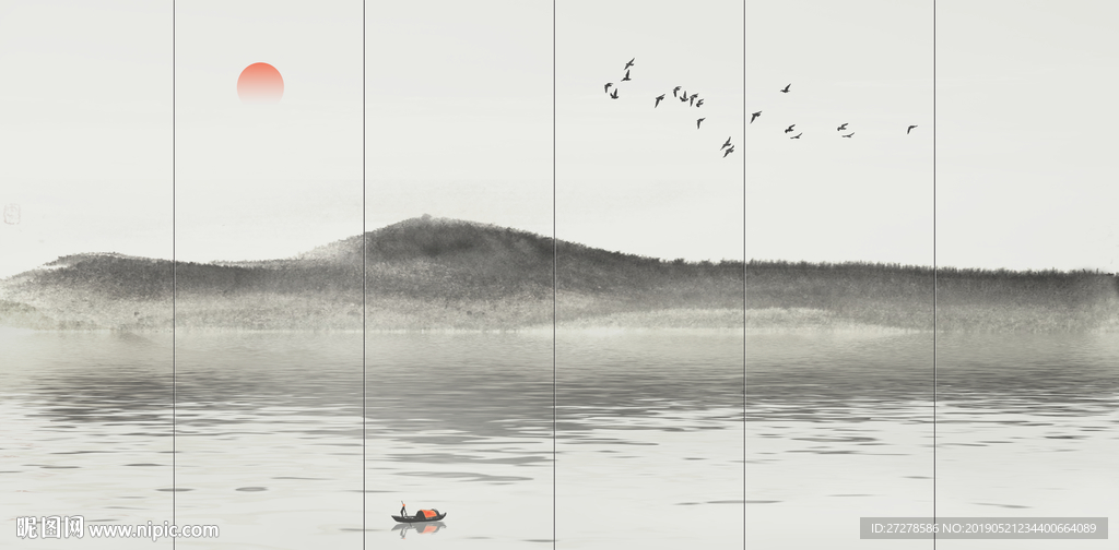 水墨山水画 山水屏风隔断移门