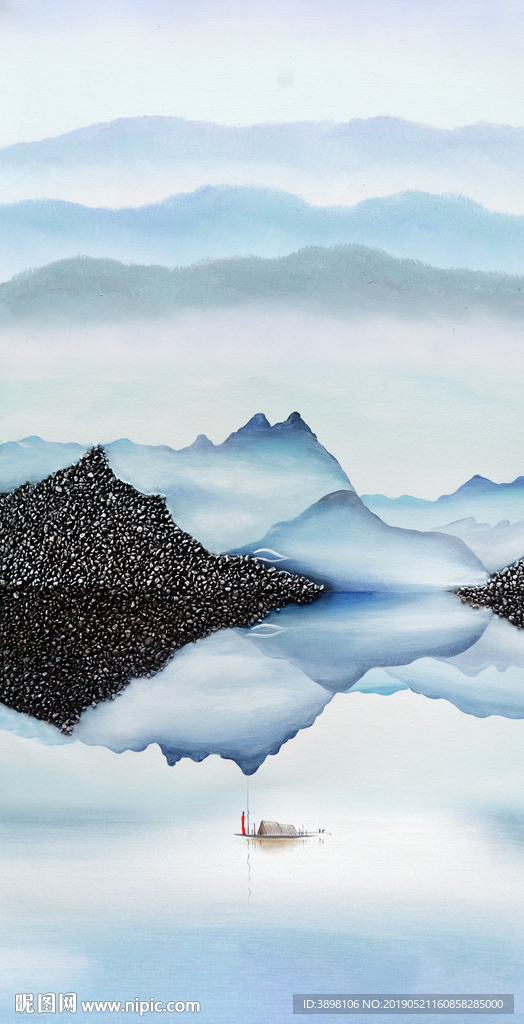 新中式写意山水客厅玄关装饰画