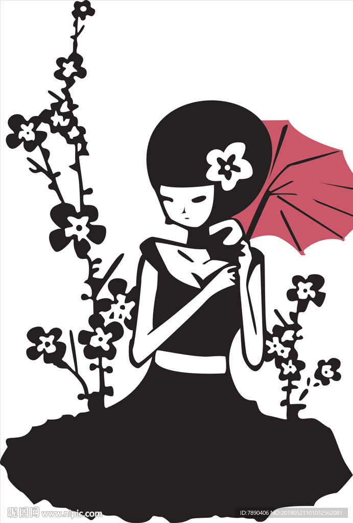 硅藻泥梅花小女孩打伞的小女孩