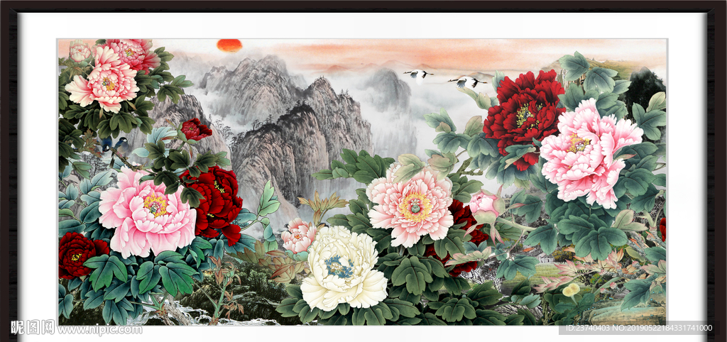 旭日东升 富贵牡丹