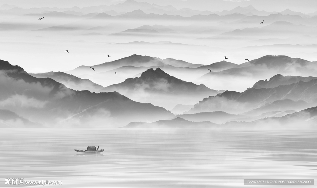 新中式黑白抽象写意山水