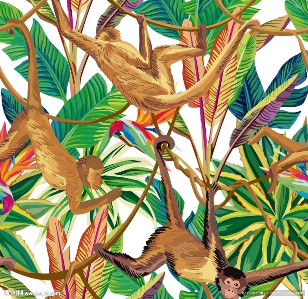 热带雨林猴子印花