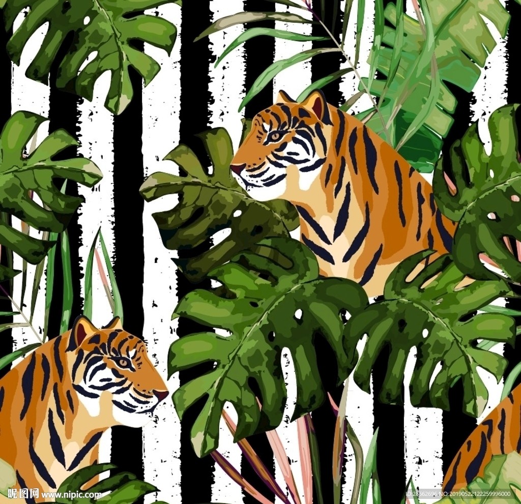 热带植物老虎印花