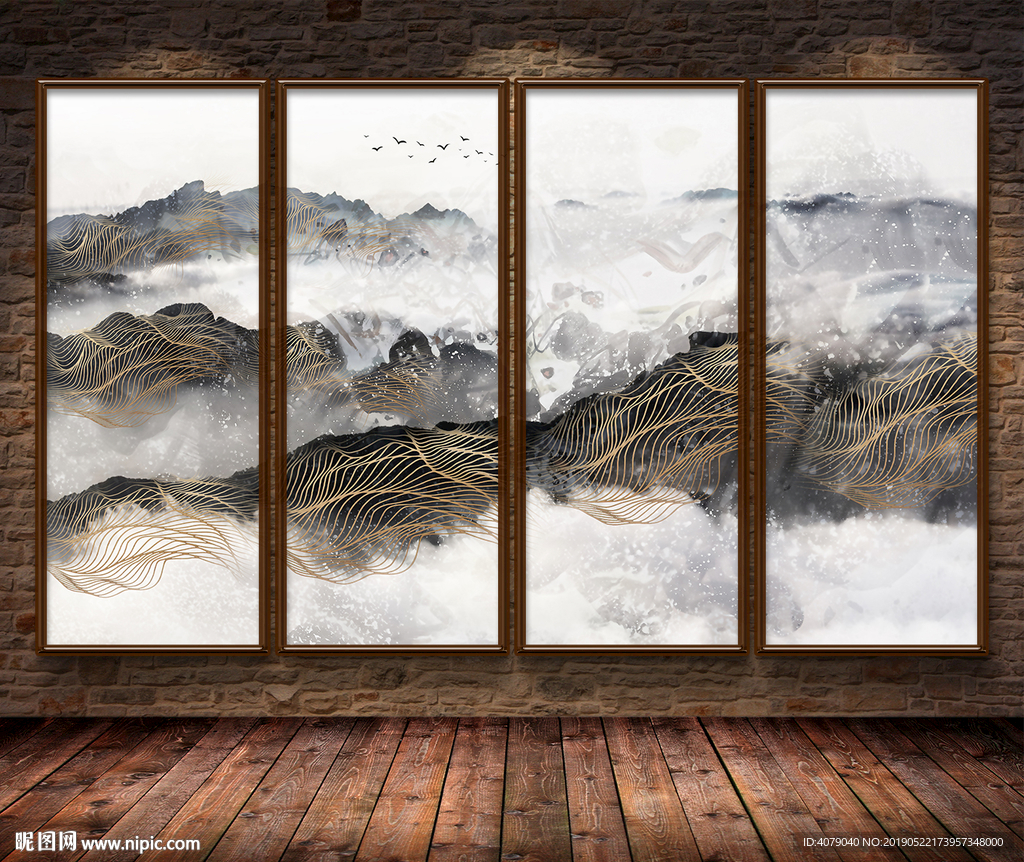新中式水墨山水禅境电视背景墙