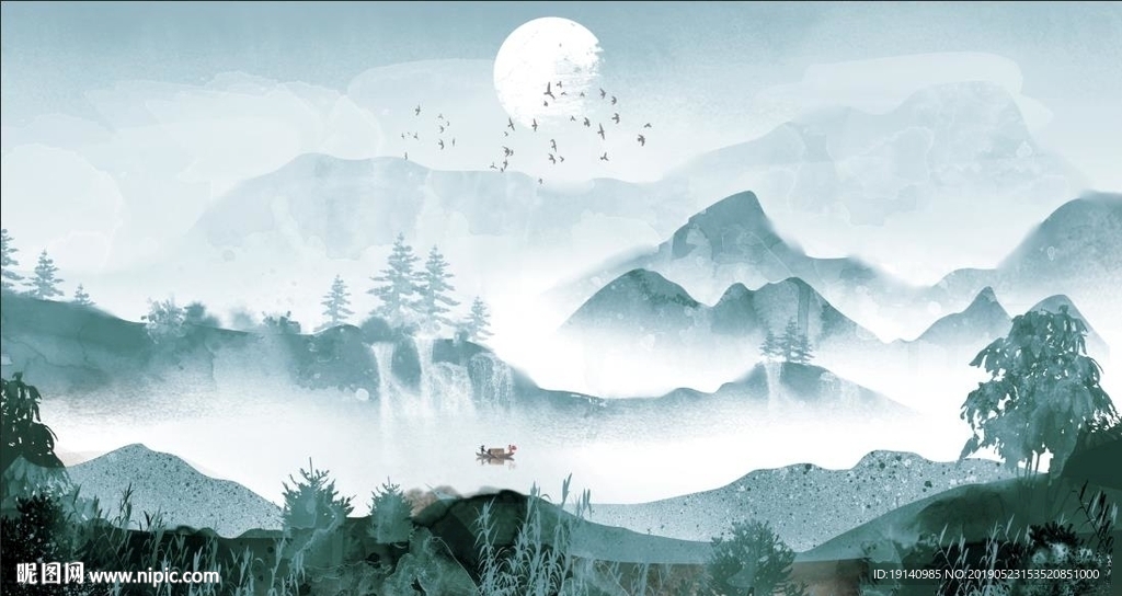 中式婚礼背景山水