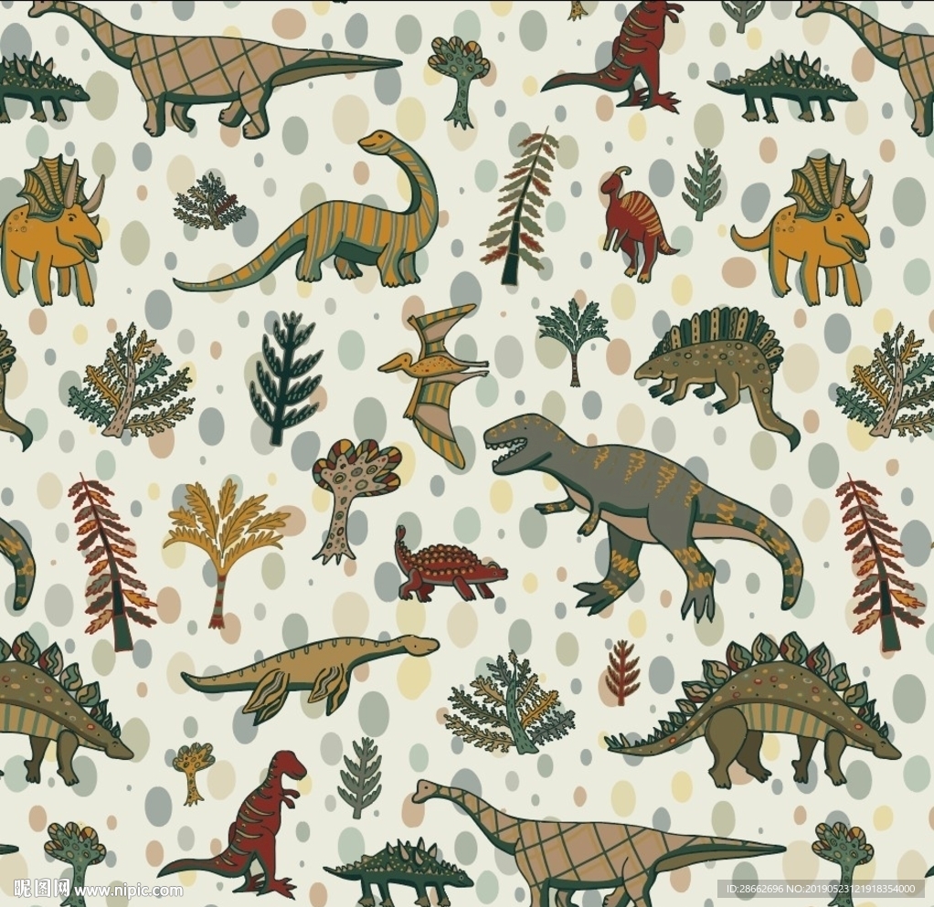 卡通恐龙图案印花